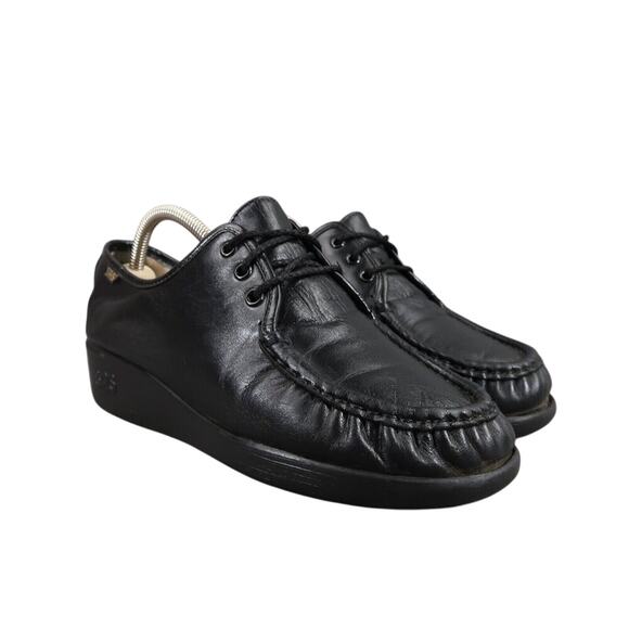 Sas Shoes Womens 9 Bounce Lace Up Moc Comfort Classic Leather Black Career Wedge - Picture 1 of 15